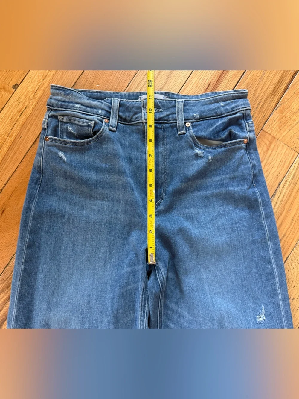 PAIGE Anessa Wide Leg Jeans Med Wash Womens Size 27 High Rise Stretch Distressed